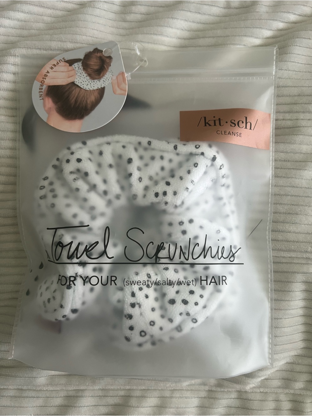 Kitsch White Towel Scrunchie with Black Speckles
